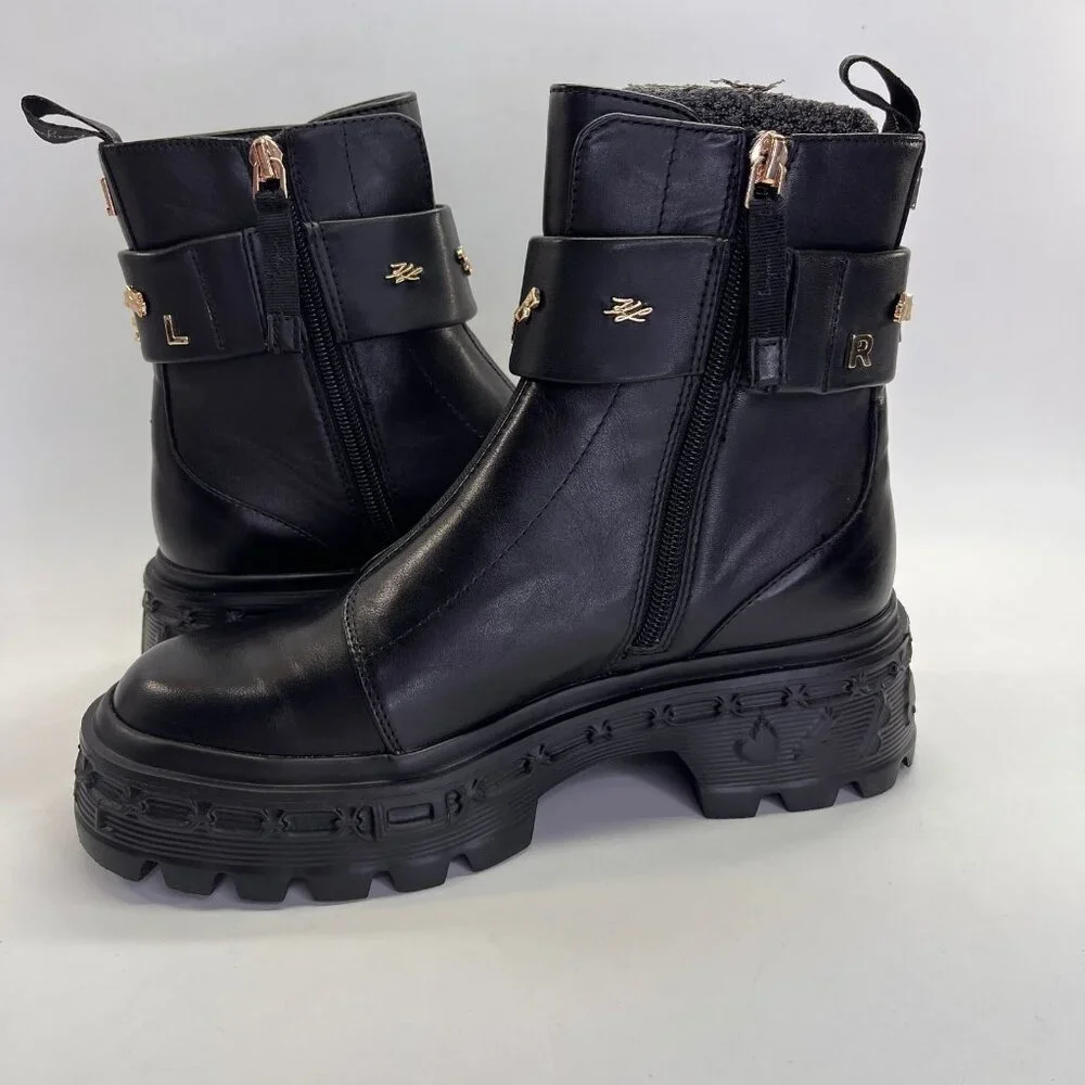 Karl Lagerfeld Latisha Boot Black Size 7.5 Womens Chunky Lug Sole Side Zip Style - Picture 6 of 16